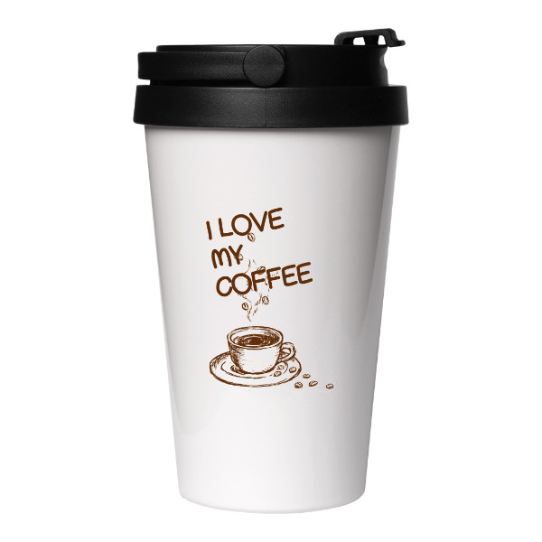 Cestovný nerezový hrnček s potlačou Termohrnček i love coffee